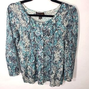 Dan Buchman Button Up‎ Sweater Cardigan Size Small Sparkling Teal White Black